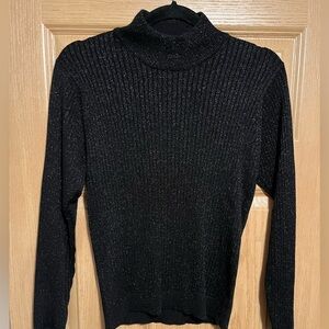 Vintage Talbots Mixed Stitch Black Metallic Mockneck Sweater